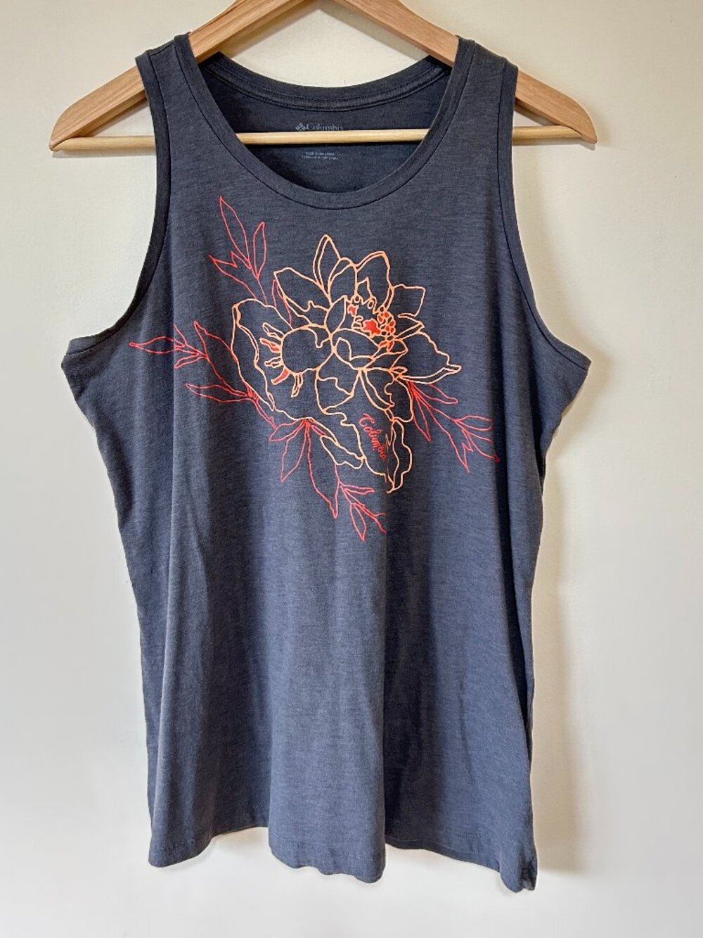Columbia Tank Top Gray with Orange Floral Graphic Size XL